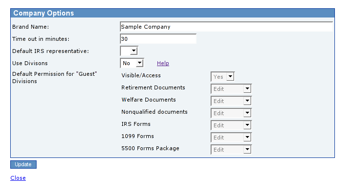 Company Profile (Divisions Disabled)